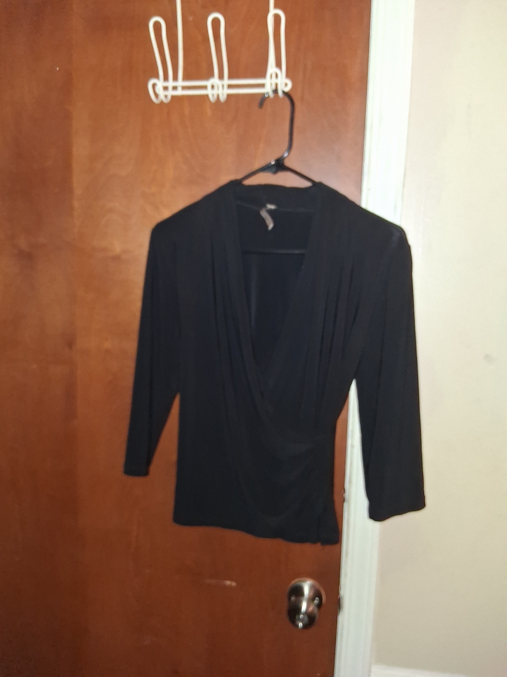 Susan Lawrence Black Draped Surplice Top